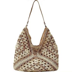 Sac de plage boheme en paille, grand cabas tisse pour femme, sac a bandouliere pour la plage, sac de vacances retro pour le shopping et les voyages Ref. : 3223 - Neuf