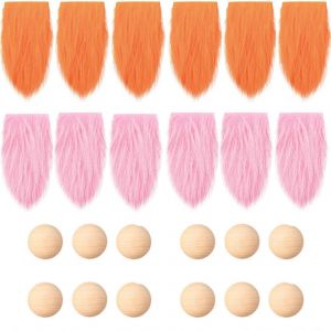 12 Morceaux Pré-Coupés Gnome Barbe avec des Boules en Bois Écologique de la Fausse Fourrure pour le BRICOLAGE Gnome pour Poupée de Noël Décorations de Partie F Orange plus rose - Neuf