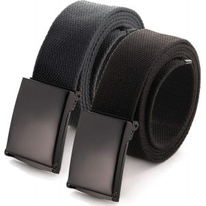 Men's Adjustable Webbing Belt Buckle Military Black Tooth Belt.[E908] - Neuf