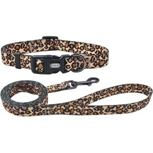 Jgd-Ensemble Collier Et Laisse Pour Chien - Motif L&eacute;opard - En Polyester - Laisse Assortie De 150 Cm - Taille S - L&eacute;opard Marron - Neuf