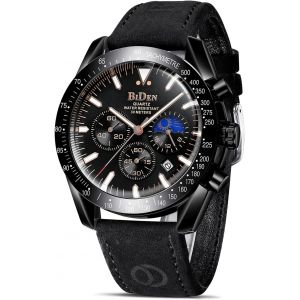 Montre Homme 30m Étanche Montres Grand Cadran Date Chronographe Mouvement Quartz Acier Inoxydable/Cuir/Bracelet Caoutchouc Cadeau Élégant Pour Père Amis Fête Des Pères - Neuf