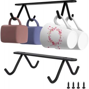 Lot De 2 Porte-Gobelets En Métal Noir, Support Pour Verres À Vin Sous Armoire, 8 Crochets De Suspension, Pour Cuisine, Salle À Manger, Café, Bar - Neuf