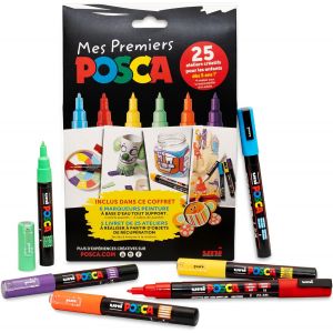 Mevronisshop-Uni Mitsubishi Pencil - Coffret Mes Premiers 6 Marqueurs Peinture, Base Eau - 4 Pcm1c Pointe Extra Fine, 2 Pc3m Pointe Fine, 1 Livret De 25 Ateliers Cr&eacute;atifs - Emballage Z&eacute;ro Plastique - Neuf