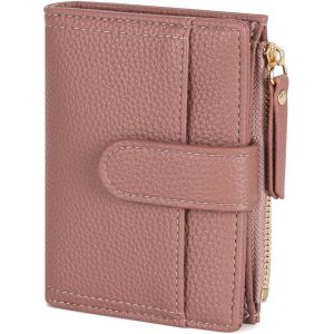 KALANKA-Portefeuille Femme Cuir, Porte Monnaie Femme Petit Portefeuilles et Porte-Cartes avec Fermeture éclair Poche à Monnaie, Rose foncé - Neuf
