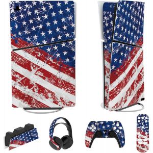 Eryi-Autocollant Protection Pour Ps5 Slim Console Accessoires,Sticker Skin Pour Ps5 Manette & Télécommande & Casque & Station De Charge,Digital Edition-Drapeau Américain - Neuf