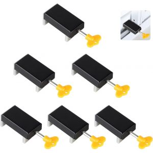 KALANKA-SUPAWAY 6 Pcs Fenêtre Coulissante Fermeture Serrure de Fenêtre Réglable Serrures de Fenêtre Coulissante Serrure de Sécurité pour Enfants avec Clé Arrêt de Fenêtre Coulissante Noir - Neuf