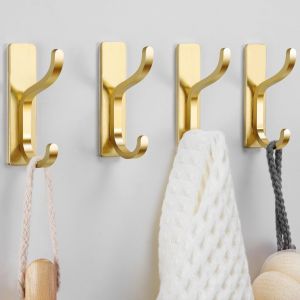 Yemaesre-Crochets Adhésifs Muraux - Support Mural Résistant 6¿Kg, Patère Métal Étanche Antirouille, Porte-Manteau Sans Percage, Pour Serviette, Cuisine, Salle De Bain, Porte, Or, 4 Pièces - Neuf