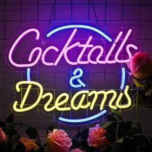 Cocktail & Dream Neon Sign Pink Blue Usb Large Neon Letters For Wall Decor Bedroom Home Bar Club Shop Pub Coffee Wedding Birthday Beach Party - Neuf