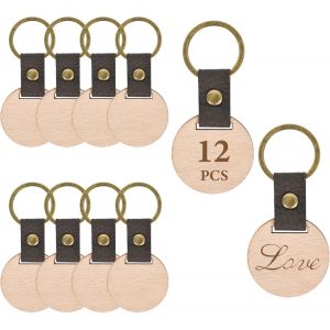 KAL-12 Pièces Porte-Clés En Bois Vierges, Porte-Clés Ronds Pour Gravure,Porte Clés Bois Brut Avec Anneaux,Porte-Clés En Bois Naturel,Pour Bricolage Artisanat En Bois,Gravure Pyrogravure - Neuf