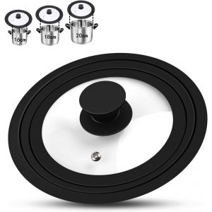 KALANKA-Couvercle universel multifonction en verre de 16, 18 et 20 mm de diamètre, bord gradué en silicone et trou vapeur, résistant à la chaleur, pour poêles et casseroles - Neuf