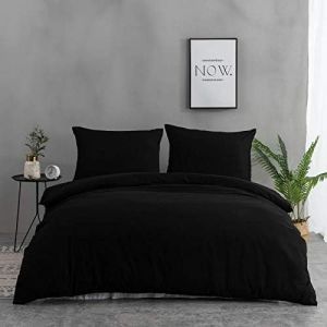 Parure De Lit 4 Pi&egrave;ces Housse De Couette 200x200cm + Drap Housse 140x190/200cm Avec 2 Taies D'oreillers 65x65cm Noir Pour 2 Personnes Parure 120 Fils/Cm&sup2; En Microfibre - Neuf