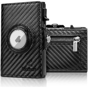 Porte Carte Airtag,Portefeuille Rfid Minimaliste Homme Poche &Agrave; Monnaie,Porte-Carte Bancaire Pop-Up Pour 5 Cartes,Fen&ecirc;tre D'Identit&eacute;,Emplacement Pour Esp&egrave;ces - Neuf