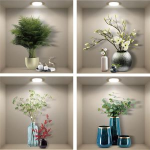 Lot De 4 Stickers Muraux Effet 3d Vase-Stickers Muraux Autocollants Avec Fleurs Vertes,Plantes Arbres,Bonsa&iuml;,Pour Chambre &Agrave; Coucher,Salon,Chambre D'enfant,Cuisine,Bureau,40x40 Cm - Neuf