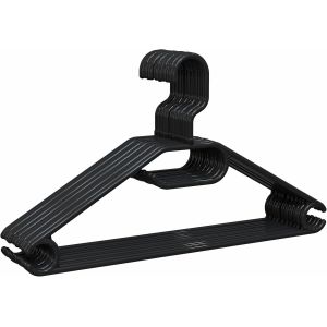 KALANKA-Cintres en Plastique Recycl&eacute; 100%, Lot de 10, Noirs - Crochet Rotatif &agrave; 360&ordm;, Gain de Place, Support pour Accessoires et Crochets pour Robes, Fabriqu&eacute;s en Espagne - Neuf