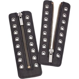 Ytseazn-1 Paire De Lacets En Cuir Pu Avec Fermeture Éclair,Noir 8 Oeillets Boot Zipper Insère Des Lacets De Chaussures Sans N?uds Pour Bottes Et Chaussures,15.7x5.35cm,Trou: 5mm - Neuf