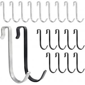 Crochets de Porte de Douche-20 Pièces 10mm Crochets Porte de Bains,crochets de suspension en S,Pour Salle de bain,Chambre à Coucher,Cuisine(10 noirs,10 argentés) - Neuf