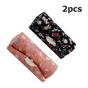 2pcs Floral Rouge À Lèvres Étui Porte-Accessoires Rétro Fleur Imprimé Rouge À Lèvres Organisateurs Avec Miroir Cosmétique Bijoux Boîte De Rangement - Neuf