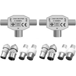 R&eacute;partiteur d'antenne de Signal num&eacute;rique R&eacute;partiteur d'antenne TV avec 2 connecteurs de c&acirc;ble coaxial d'antenne TV Femelle et 2 pi&egrave;ces m&acirc;les - Neuf