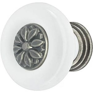 cyclingcolors 1x bouton de tiroir porcelaine céramique finition nickel zingué 37 mm meuble vintage antique avec vis - Neuf