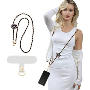Kal-Cordon Telephone Portable Chaîne En Perles Pour Le Corps De Camélia Lanière En Cuir Métal De Téléphone Portable Universelle Avec Plupart Des Smartphones Lanyard Avec Patch - Neuf