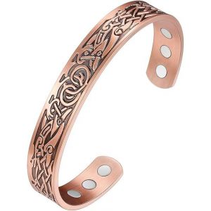 Bracelet Magnétique En Cuivre Pur (Couleur Cuivre Antique), Convient Aux Hommes Et Aux Femmes, Bracelet Magnétique Ouvert En Cuivre Massif Avec Aimant Puissant, Laiton, Bracelet Énergétique Rétro - Neuf