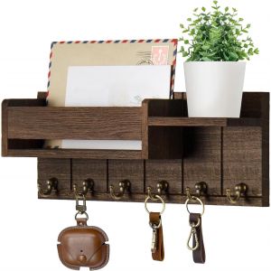CHECARZHN--NO1-Porte Clef Mural, Porte Clé Mural, Porte Clef Mural Bois, Rangement Clef Mural, Boite A Clefs Murale Avec 5 Mousquetons Pour Entrée, Salon, Couloir, Chambre (Marron) - Neuf