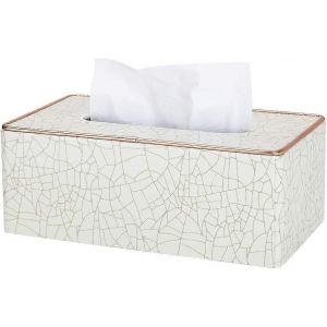 Bo&icirc;te Rectangulaire &Agrave; Mouchoirs En Cuir (Beige - Motif Fissures De Glace) - Neuf
