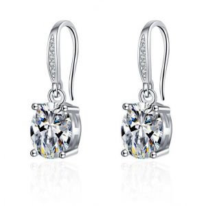Boucles D'oreilles Ovales En Argent Sterling Pour Femmes Et Filles, Pendantes Avec Zircone Cubique, Bijoux Hypoallerg&eacute;niques Pour Anniversaire - Neuf