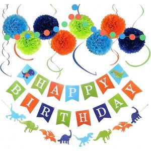 D&eacute;corations D'anniversaire,D&eacute;corations De Joyeux Anniversaire Dinosaure Pour Les Femmes,Banni&egrave;res De Joyeux Anniversaire,Tourbillons Suspendus,Guirlande De Papier Et Fleurs Pour Les Enfants Dini P - Neuf