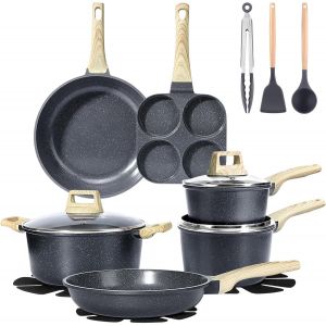 Jexnovashop-Set De Poêles Et Casseroles Avec Revêtement Céramique Antiadhésif - 17 Pièces Induction Lot De Poele, Batterie De Cuisine Sans Toxiques, Convient À Différents Types De Cuisinières - Neuf