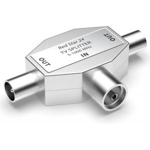 r&eacute;partiteur d'antenne &agrave; 2 Voies - Distributeur TV &agrave; 2 Voies T-Adapter Splitter TV antenne 1x entr&eacute;e IEC coaxiale Femelle (couplage) avec 2X Sortie IEC m&acirc;le | DVB-T / 2 | BK 5-1000 MHz - Neuf
