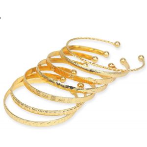 Gold Cuff Bracelet Set For Women Stackable Open Adjustable Fashion Jewelry Gift For Her Gold L, Gold, L - Neuf