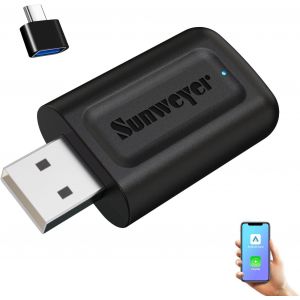 Adaptateur sans Fil Sunweyer CarPlay & Android Auto pour Voitures Filaire | Port USB-A | Plug & Play | Connexion Auto (pour Voitures avec CarPlay Filaire, exclut BMW) - Neuf