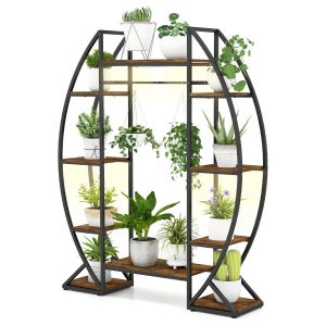 Support De Plantes &Eacute;tag&egrave;re M&eacute;tallique 127 X 30 X 160 Cm Avec 4 Lumi&egrave;res De Croissance R&eacute;glables Style Moderne En M&eacute;tal Marron Helloshop26 20_0013684 - Neuf