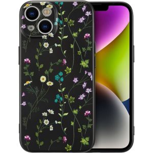 Brs-Fleurs Coque Pour Iphone 14 Coque, Liquid Silicone Coque Protection Bumper Anti-Chocs Coque Cover Mignonne Fleur Housse Etui Souple Pour Iphone 14 6,1 Pouces, Noir - Neuf