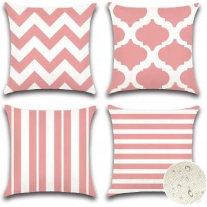 Eryi-Extérieur Housse De Coussin Rose, Lot De 4 Imperméable Géométrique Motif Canapé Taie D'oreiller Pour Patio Jardin Salon Chambre Décoration, 50x50cm (Géométrique 70) - Neuf