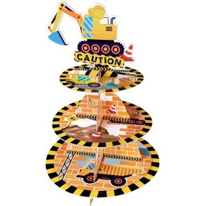 Construction Cupcake Stand-Décorations De Fête De Camion Pour Garçons Support À Cupcakes En Carton À 3 Niveaux Tour Des Desserts Fournitures De Fête D'anniversaire Baby Shower - Neuf