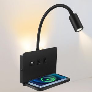 Ulteronixshop-Lampe De Lecture Murale Avec Usb, Lampe De Lecture 3w+10w Pour Lit Avec Interrupteur Et Chargeur Sans Fil, Applique Murale Led Pour Lit, Lampe De Lecture Pivotante &Agrave; 360&deg; Avec Col De Cy - Neuf
