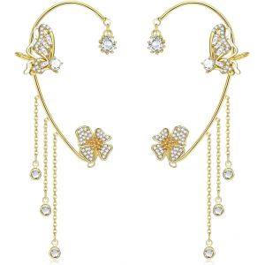 Kal-Ensemble De 2 Pièces Boucles D'oreilles, Boucles D'oreilles Papillon Boucle D'oreille Papillon Sac Boucles D'oreilles Sans Trou Clip D'oreille Sac Fleur Gland Boucles D'oreilles Pour Les Femmes - Neuf