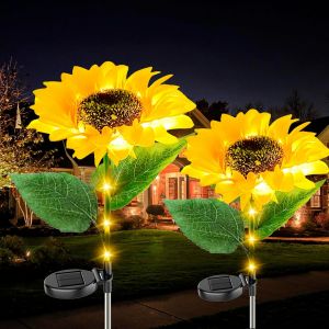 Lumi&egrave;re De Jardin Solaire, Lot De 2 Solaire Tournesol Lumi&egrave;res Ext&eacute;rieur D&eacute;coratives Etanche Ip65 Lampe Solaire Pour Jardin, Cour, Patio, All&eacute;e - Neuf