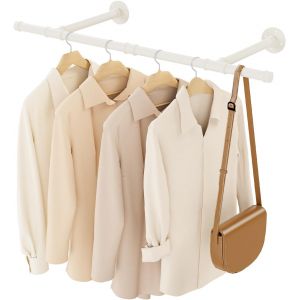 Portant Vetement Industriel, Penderie Murale 90cm, Porte Manteau Mural Tringle pour Salon, Chambre, Gain de Place, Montage Facile, Robuste et Durable, Beige - Neuf