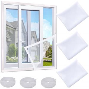 Kal-Lot De 3 Moustiquaires Pour Fenêtre, Moustiquaires, Fenêtre Invisible, Moustiquaire Réglable, Blanc Avec 3 Rouleaux Autocollants Contre Les Insectes (Blanc 1,5 M X 2 M) - Neuf