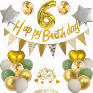 TRAHOO-Ballon Décoration 6e Anniversaire Garçon Fille - Vert et Or - Cadeau 6 Ans - Neuf