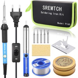 Fer a Souder Kit, 60W Kit de Soudage Électrique de Précision avec Interrupteur On/Off,Temperature Réglable 200 450¿,Nettoyeur Boule métallique,5 Pointe de Soudage,Fil de Soudure etc - Neuf