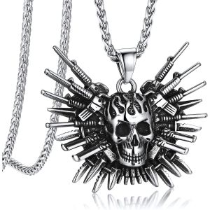 Trahoo-Collier Homme Pendentif Crâne Tête De Mort En Acier Inoxydable/Plaqué Or Gothique Style - Neuf
