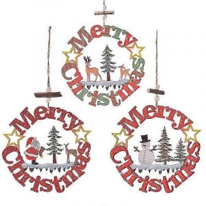Ensemble de 3 multi-couleur en bois, d&eacute;corations d'arbre de No&euml;l - d&eacute;coration de No&euml;l - Neuf