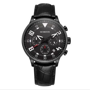 Montre &Agrave; Quartz Pour Homme Avec Bracelet En Cuir Et Bo&icirc;tier Rond - Neuf