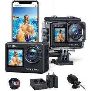 Subzonal-Cam&eacute;ra Sport Ga200 4k 24mp, Deux &Eacute;crans 30fps Cam&eacute;ra &Eacute;tanche Grand Angle &Eacute;cran Tactile Wifi Appareil Photo Avec Eis Stabilisateur(2 Piles, Kit D'accessoires) - Neuf