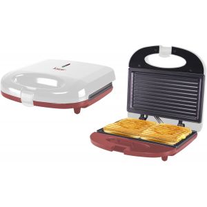 KALANKA-P101TOS010 Grille-pain électrique, 750W, Gril électrique, Plaque anti-adhésive, Poignée thermo-isolante, Pieds antidérapants et enrouleur de câble, Blanc/Rouge - Neuf