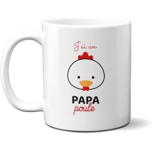 Eryi-- Mug En Céramique Papa Poule - Céramique, 33 Cl - Imprimé En France - Blanc - Neuf